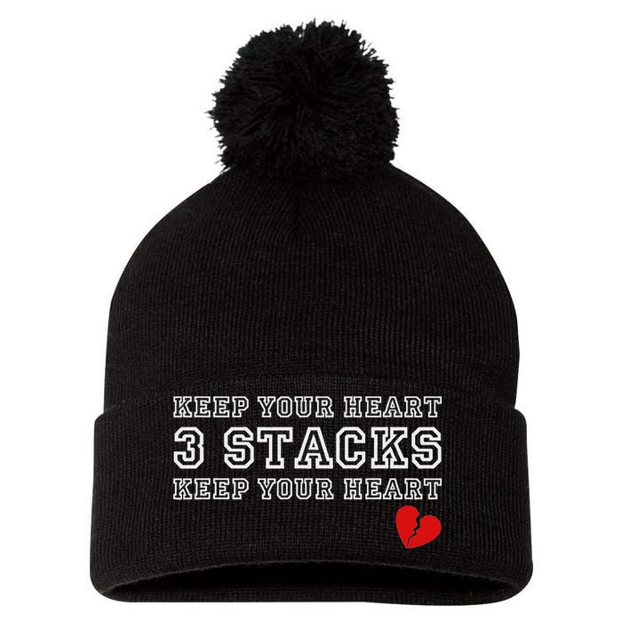 Funny Heartbreak Keep Your Heart Three Stacks Pom Pom 12in Knit Beanie