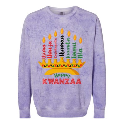 Funny Happy Kwanzaa Kinara Seven Candles Principles Of Kwanzaa Colorblast Crewneck Sweatshirt