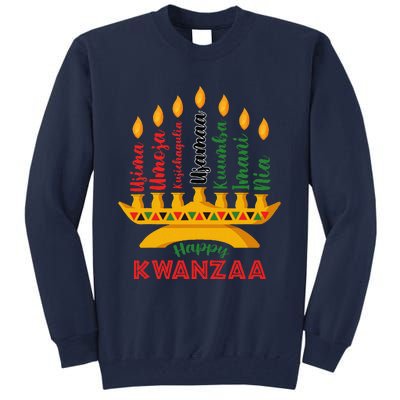 Funny Happy Kwanzaa Kinara Seven Candles Principles Of Kwanzaa Tall Sweatshirt