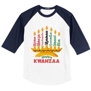 Funny Happy Kwanzaa Kinara Seven Candles Principles Of Kwanzaa Baseball Sleeve Shirt