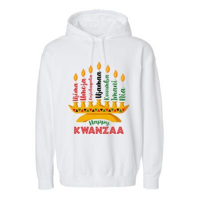 Funny Happy Kwanzaa Kinara Seven Candles Principles Of Kwanzaa Garment-Dyed Fleece Hoodie