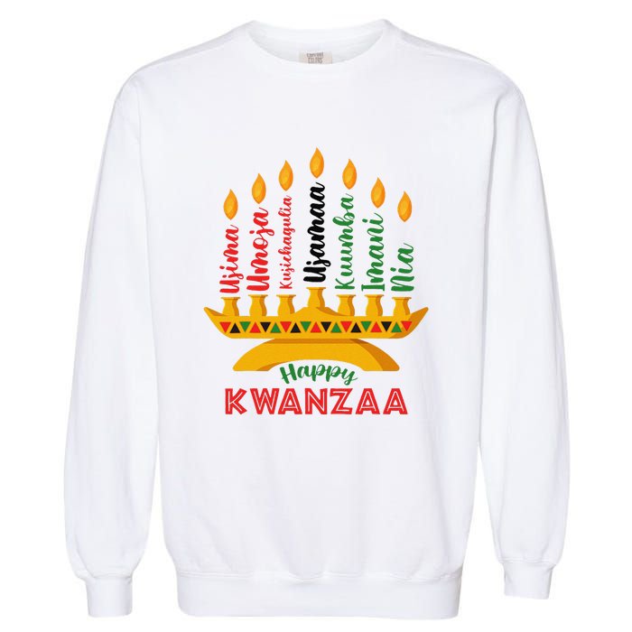 Funny Happy Kwanzaa Kinara Seven Candles Principles Of Kwanzaa Garment-Dyed Sweatshirt