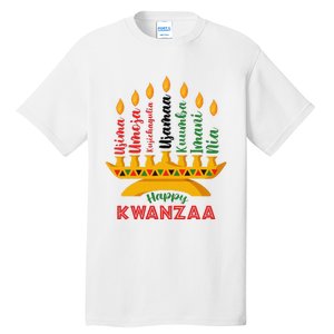 Funny Happy Kwanzaa Kinara Seven Candles Principles Of Kwanzaa Tall T-Shirt