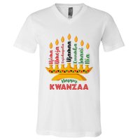 Funny Happy Kwanzaa Kinara Seven Candles Principles Of Kwanzaa V-Neck T-Shirt