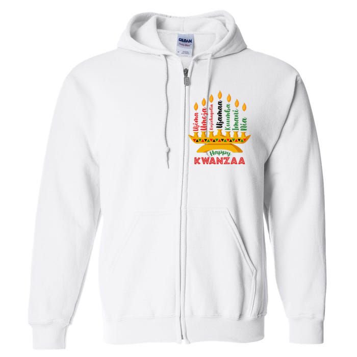 Funny Happy Kwanzaa Kinara Seven Candles Principles Of Kwanzaa Full Zip Hoodie