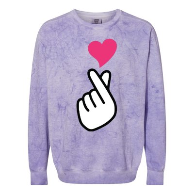 Finger Heart Korean Hand Symbol KPOP Love Saranghae Colorblast Crewneck Sweatshirt