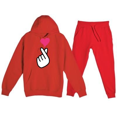 Finger Heart Korean Hand Symbol KPOP Love Saranghae Premium Hooded Sweatsuit Set