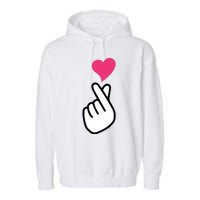 Finger Heart Korean Hand Symbol KPOP Love Saranghae Garment-Dyed Fleece Hoodie