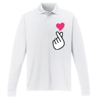 Finger Heart Korean Hand Symbol KPOP Love Saranghae Performance Long Sleeve Polo