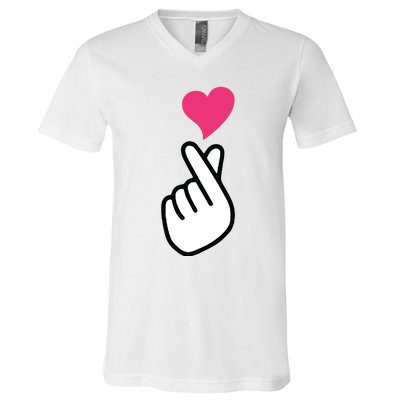 Finger Heart Korean Hand Symbol KPOP Love Saranghae V-Neck T-Shirt