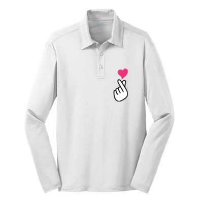 Finger Heart Korean Hand Symbol KPOP Love Saranghae Silk Touch Performance Long Sleeve Polo