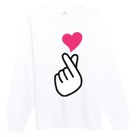 Finger Heart Korean Hand Symbol KPOP Love Saranghae Premium Crewneck Sweatshirt