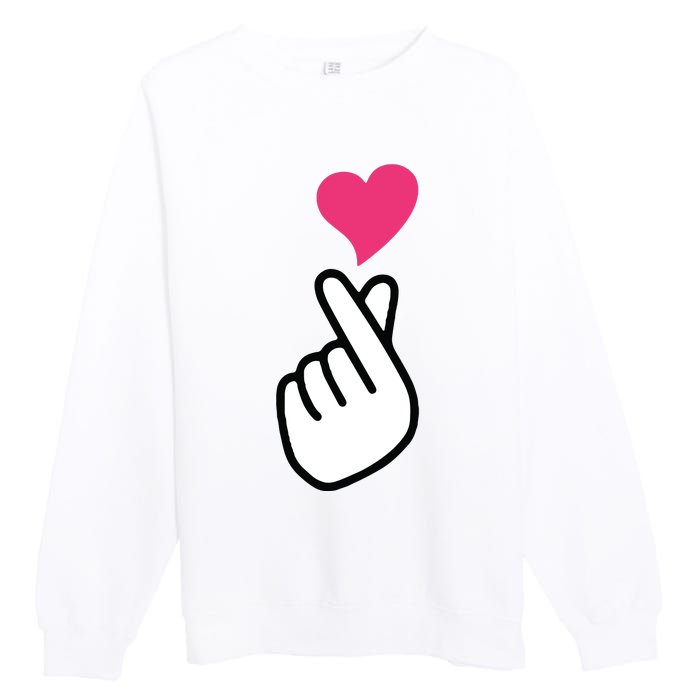 Finger Heart Korean Hand Symbol KPOP Love Saranghae Premium Crewneck Sweatshirt