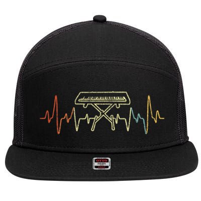 Funny Heartbeat Keyboard Piano Player Musician Retro 7 Panel Mesh Trucker Snapback Hat