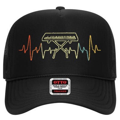 Funny Heartbeat Keyboard Piano Player Musician Retro High Crown Mesh Back Trucker Hat