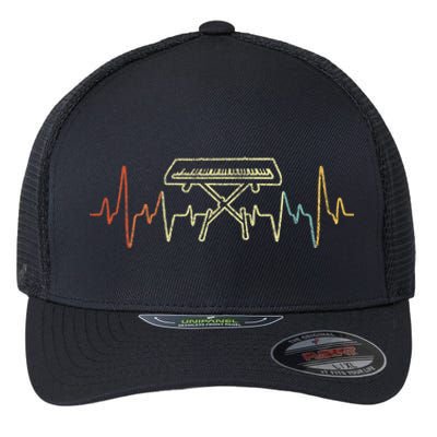 Funny Heartbeat Keyboard Piano Player Musician Retro Flexfit Unipanel Trucker Cap