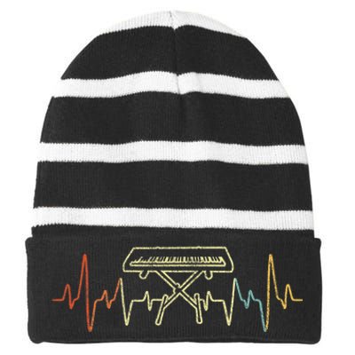 Funny Heartbeat Keyboard Piano Player Musician Retro Striped Beanie with Solid Band