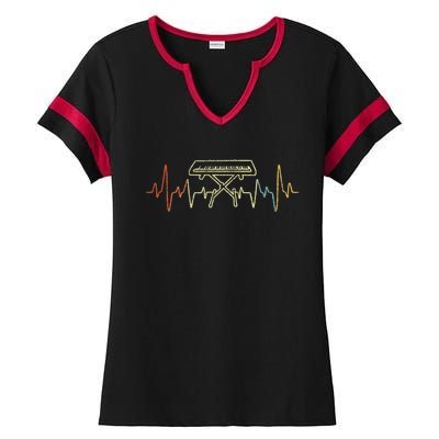 Funny Heartbeat Keyboard Piano Player Musician Retro Ladies Halftime Notch Neck Tee