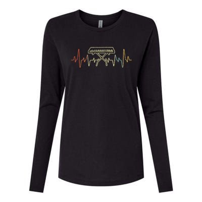 Funny Heartbeat Keyboard Piano Player Musician Retro Womens Cotton Relaxed Long Sleeve T-Shirt