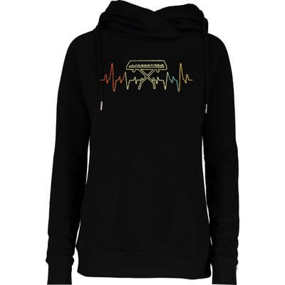 Funny Heartbeat Keyboard Piano Player Musician Retro Womens Funnel Neck Pullover Hood