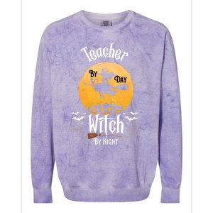 Funny Halloween Kindergarten Teacher By Day Witch By Night Gift Colorblast Crewneck Sweatshirt