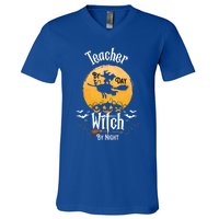 Funny Halloween Kindergarten Teacher By Day Witch By Night Gift V-Neck T-Shirt