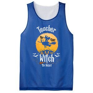 Funny Halloween Kindergarten Teacher By Day Witch By Night Gift Mesh Reversible Basketball Jersey Tank