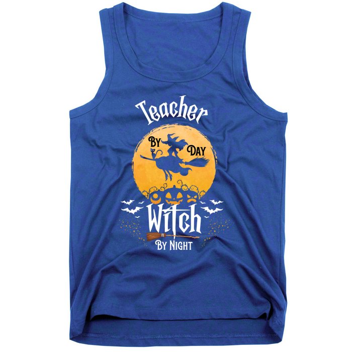 Funny Halloween Kindergarten Teacher By Day Witch By Night Gift Tank Top