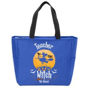 Funny Halloween Kindergarten Teacher By Day Witch By Night Gift Zip Tote Bag