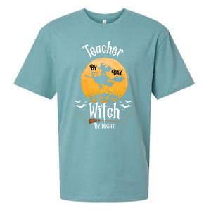 Funny Halloween Kindergarten Teacher By Day Witch By Night Gift Sueded Cloud Jersey T-Shirt