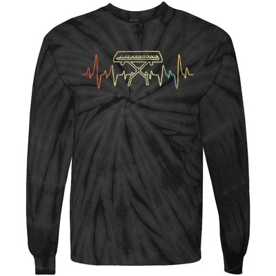 Funny Heartbeat Keyboard Piano Player Musician Retro Tie-Dye Long Sleeve Shirt