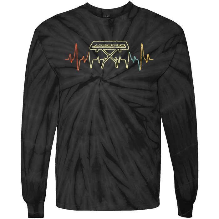 Funny Heartbeat Keyboard Piano Player Musician Retro Tie-Dye Long Sleeve Shirt