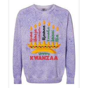 Funny Happy Kwanzaa Kinara Seven Candles Principles Of Kwanzaa Colorblast Crewneck Sweatshirt