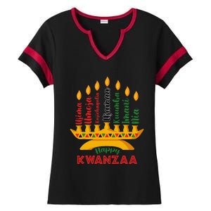 Funny Happy Kwanzaa Kinara Seven Candles Principles Of Kwanzaa Ladies Halftime Notch Neck Tee