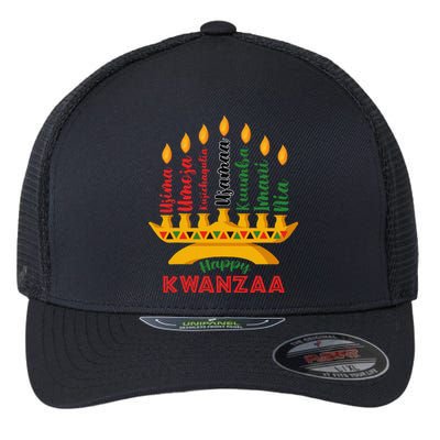 Funny Happy Kwanzaa Kinara Seven Candles Principles Of Kwanzaa Flexfit Unipanel Trucker Cap