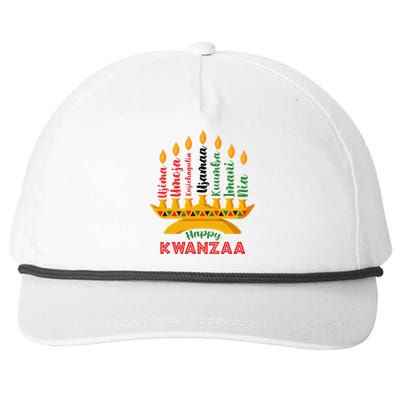 Funny Happy Kwanzaa Kinara Seven Candles Principles Of Kwanzaa Snapback Five-Panel Rope Hat