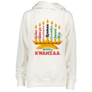 Funny Happy Kwanzaa Kinara Seven Candles Principles Of Kwanzaa Womens Funnel Neck Pullover Hood