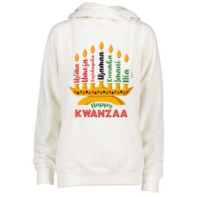 Funny Happy Kwanzaa Kinara Seven Candles Principles Of Kwanzaa Womens Funnel Neck Pullover Hood