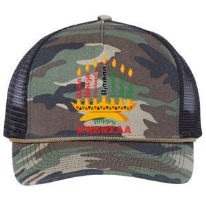 Funny Happy Kwanzaa Kinara Seven Candles Principles Of Kwanzaa Retro Rope Trucker Hat Cap