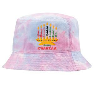 Funny Happy Kwanzaa Kinara Seven Candles Principles Of Kwanzaa Tie-Dyed Bucket Hat