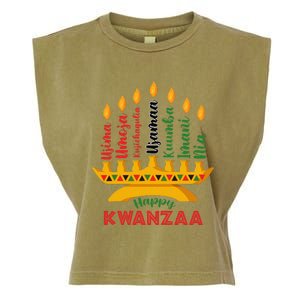 Funny Happy Kwanzaa Kinara Seven Candles Principles Of Kwanzaa Garment-Dyed Women's Muscle Tee