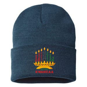 Funny Happy Kwanzaa Kinara Seven Candles Principles Of Kwanzaa Sustainable Knit Beanie