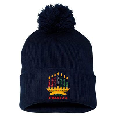 Funny Happy Kwanzaa Kinara Seven Candles Principles Of Kwanzaa Pom Pom 12in Knit Beanie