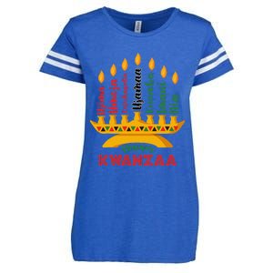 Funny Happy Kwanzaa Kinara Seven Candles Principles Of Kwanzaa Enza Ladies Jersey Football T-Shirt