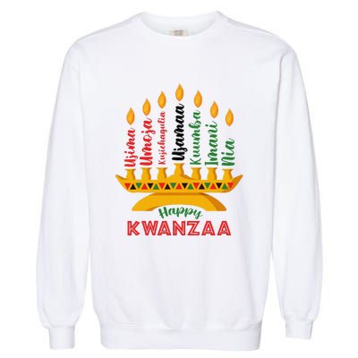 Funny Happy Kwanzaa Kinara Seven Candles Principles Of Kwanzaa Garment-Dyed Sweatshirt