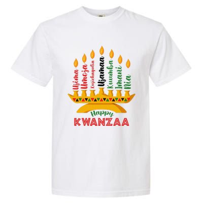 Funny Happy Kwanzaa Kinara Seven Candles Principles Of Kwanzaa Garment-Dyed Heavyweight T-Shirt