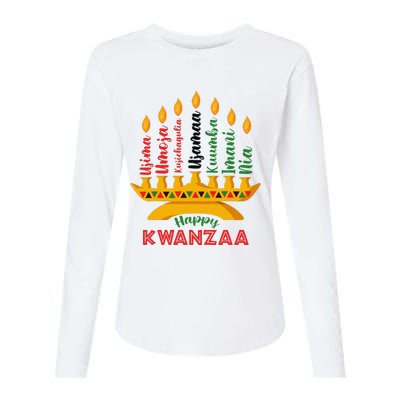 Funny Happy Kwanzaa Kinara Seven Candles Principles Of Kwanzaa Womens Cotton Relaxed Long Sleeve T-Shirt