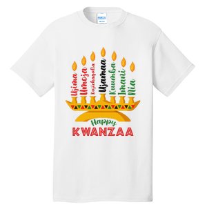 Funny Happy Kwanzaa Kinara Seven Candles Principles Of Kwanzaa Tall T-Shirt