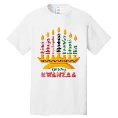 Funny Happy Kwanzaa Kinara Seven Candles Principles Of Kwanzaa Tall T-Shirt