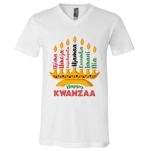 Funny Happy Kwanzaa Kinara Seven Candles Principles Of Kwanzaa V-Neck T-Shirt